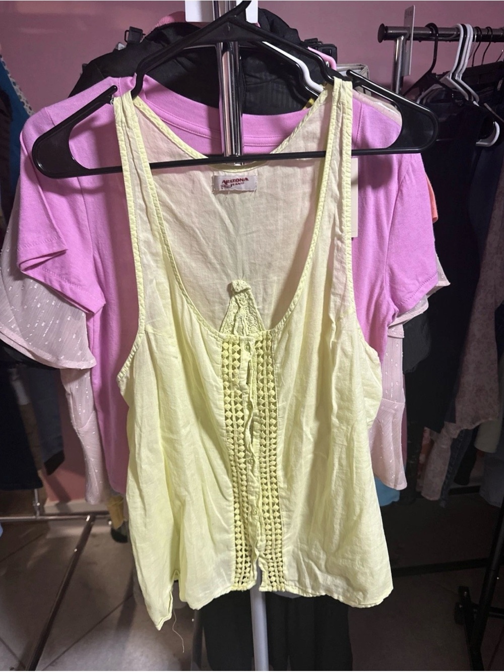 Arizona Jean Company Pale Yellow Crochet-Front Camisole